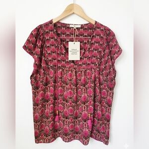 DR2 by Daniel Rainn Boho Floral Peasant Blouse - Magenta & Espresso - XL